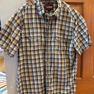 Alesbury Men's Casual Plaid Button-Down Shirt - Blue and Tan